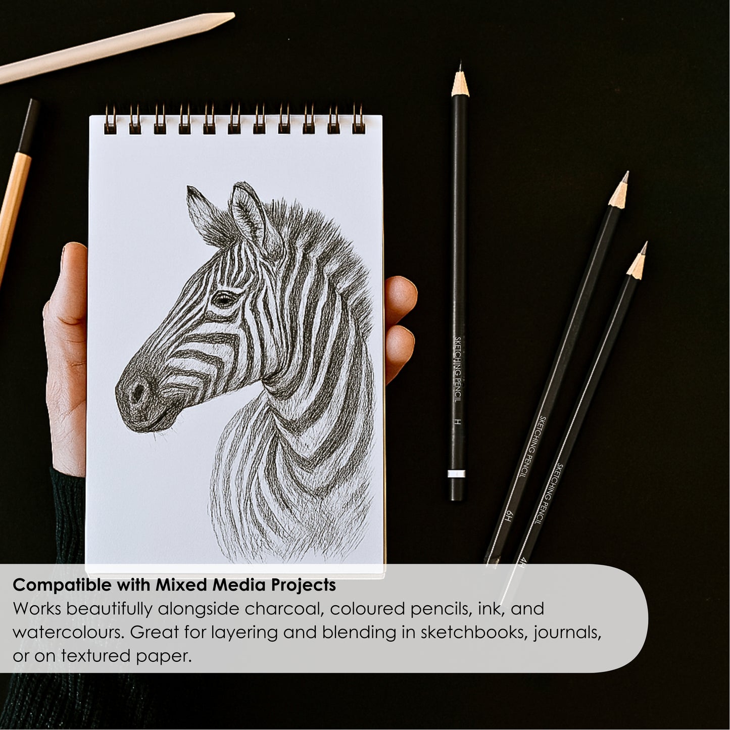 Sketching Pencils Set – 12 Graded Graphite Pencils (6B to 6H) for Drawing & Shading