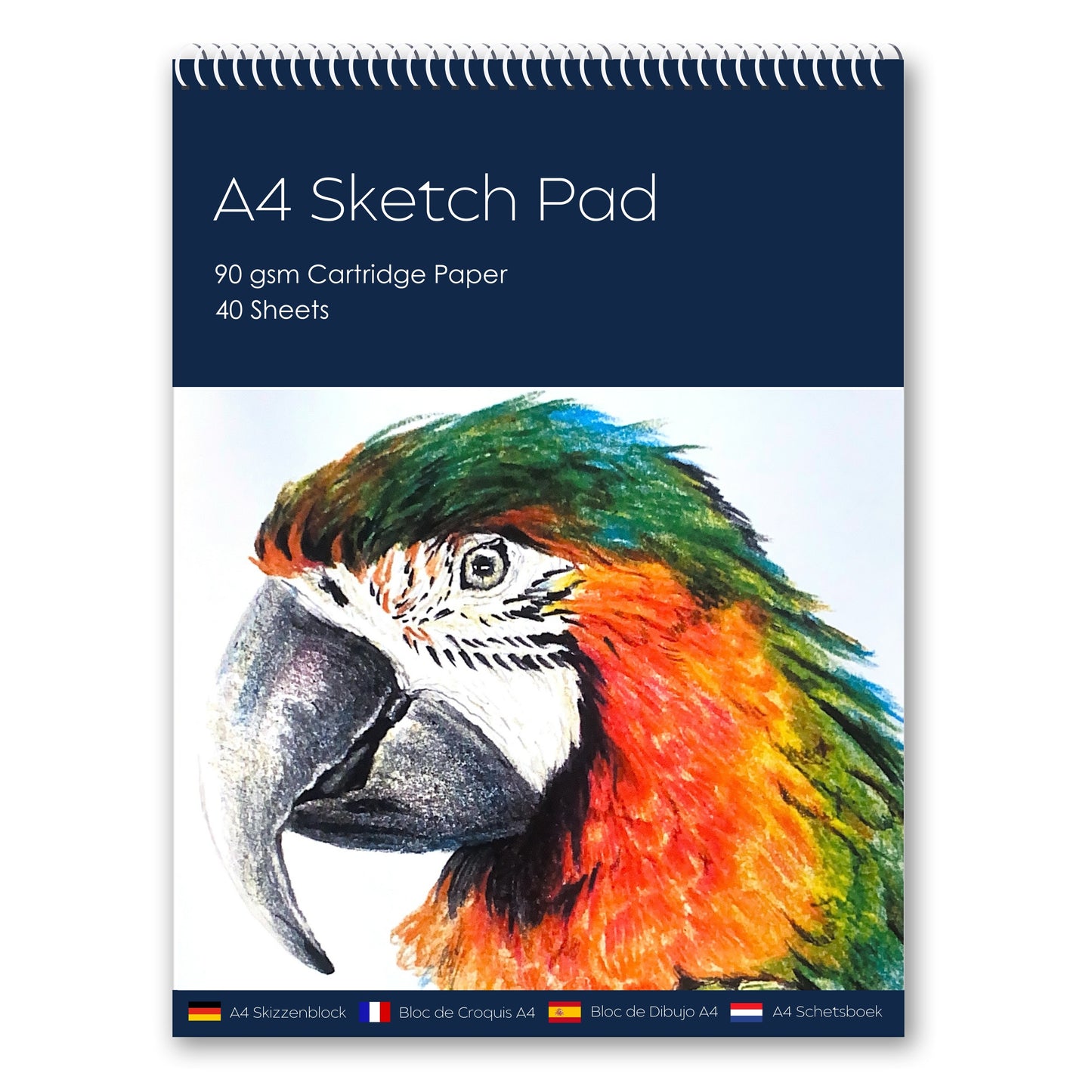 A4 Spiral Bound Sketch Pad – 40 Sheets of 90gsm White Cartridge Paper | Durable & Portable Sketchbook for Artists