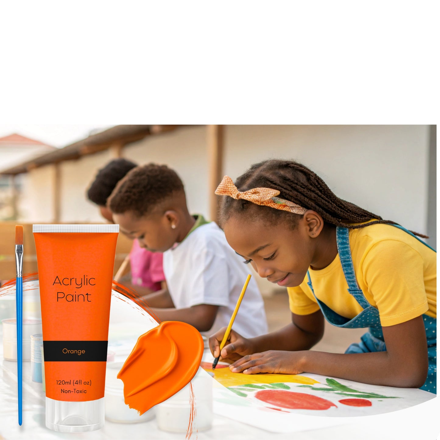 Orange Acrylic Paint 120ml – Non-Toxic, Vibrant Blue with Free Bonus Brush