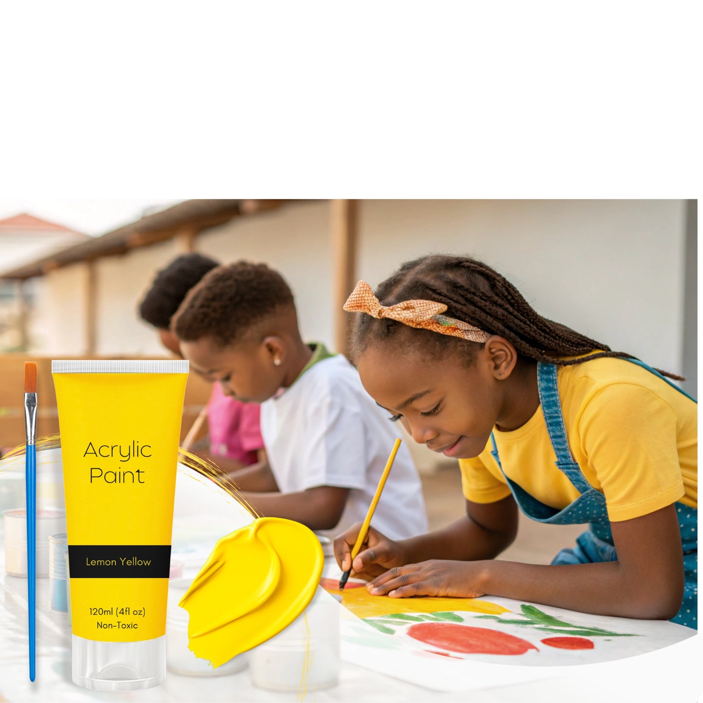 Lemon Yellow Acrylic Paint 120ml – Non-Toxic, Vibrant Blue with Free Bonus Brush