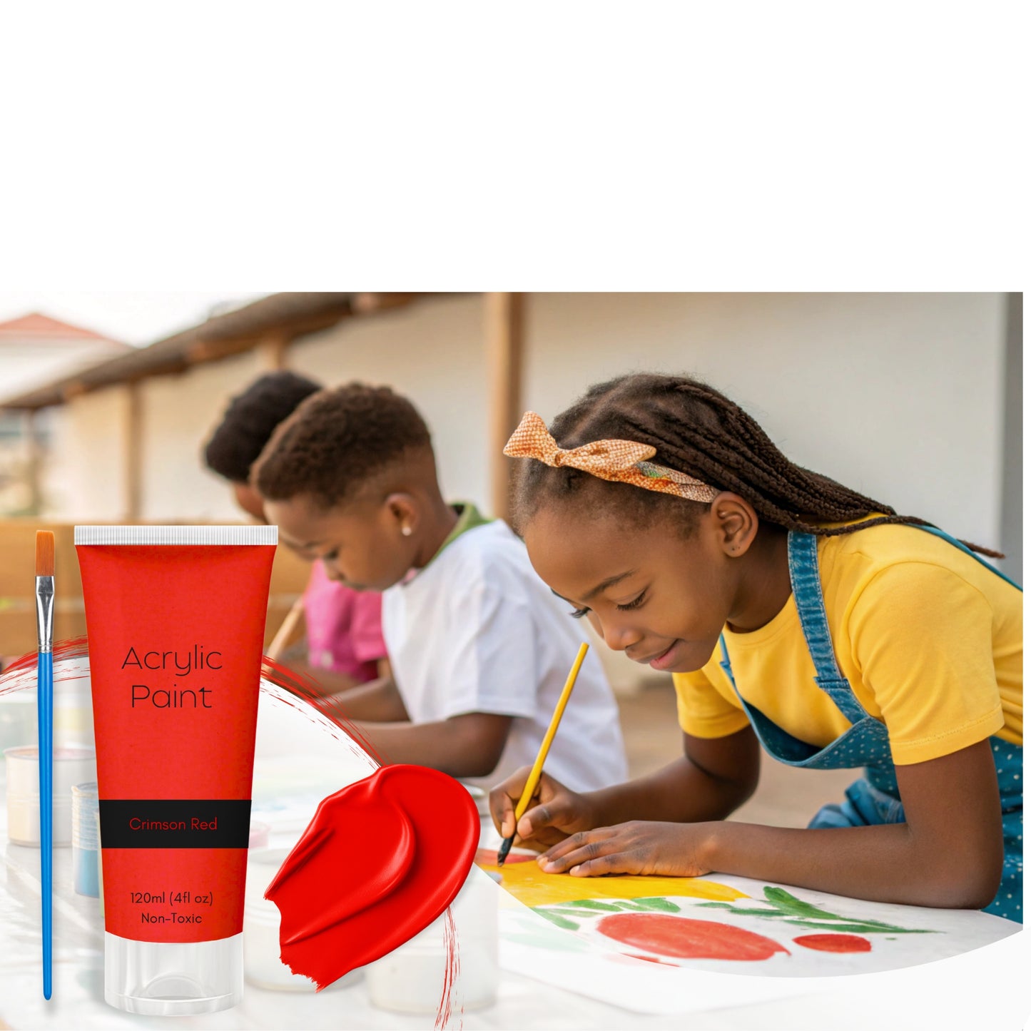 Crimson Red Acrylic Paint 120ml – Non-Toxic, Vibrant Blue with Free Bonus Brush