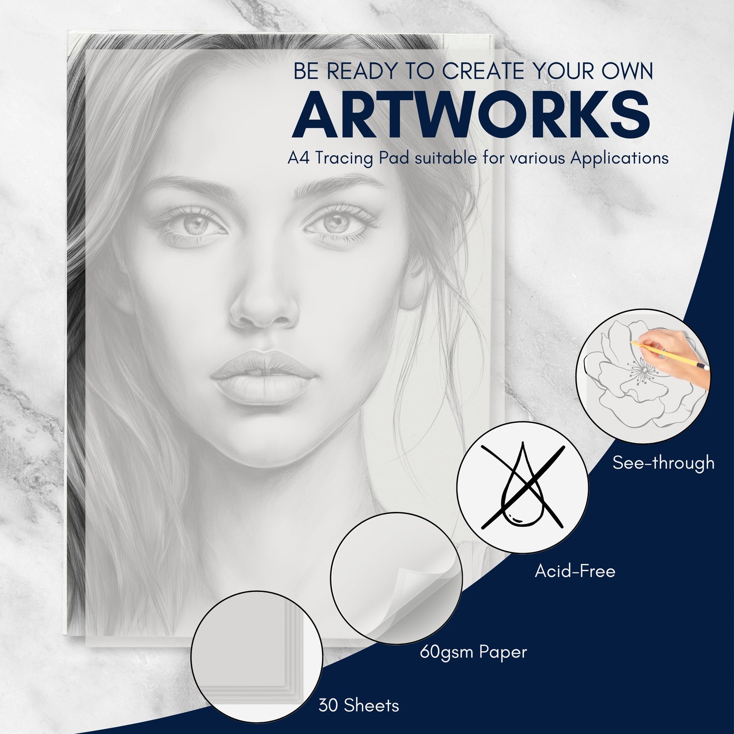A4 Tracing Paper Pad for Artists – 30 Sheets of 60 GSM Semi-Transparent Paper for Drawing, Drafting, Sketching & Animation