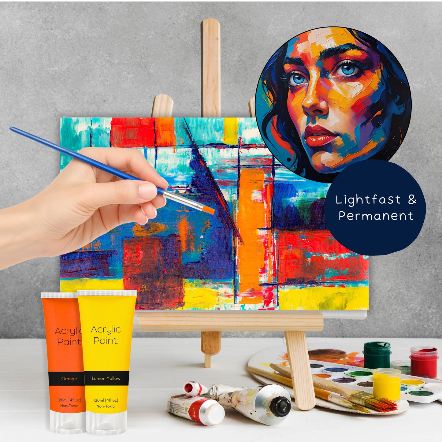 Lemon Yellow Acrylic Paint 120ml – Non-Toxic, Vibrant Blue with Free Bonus Brush