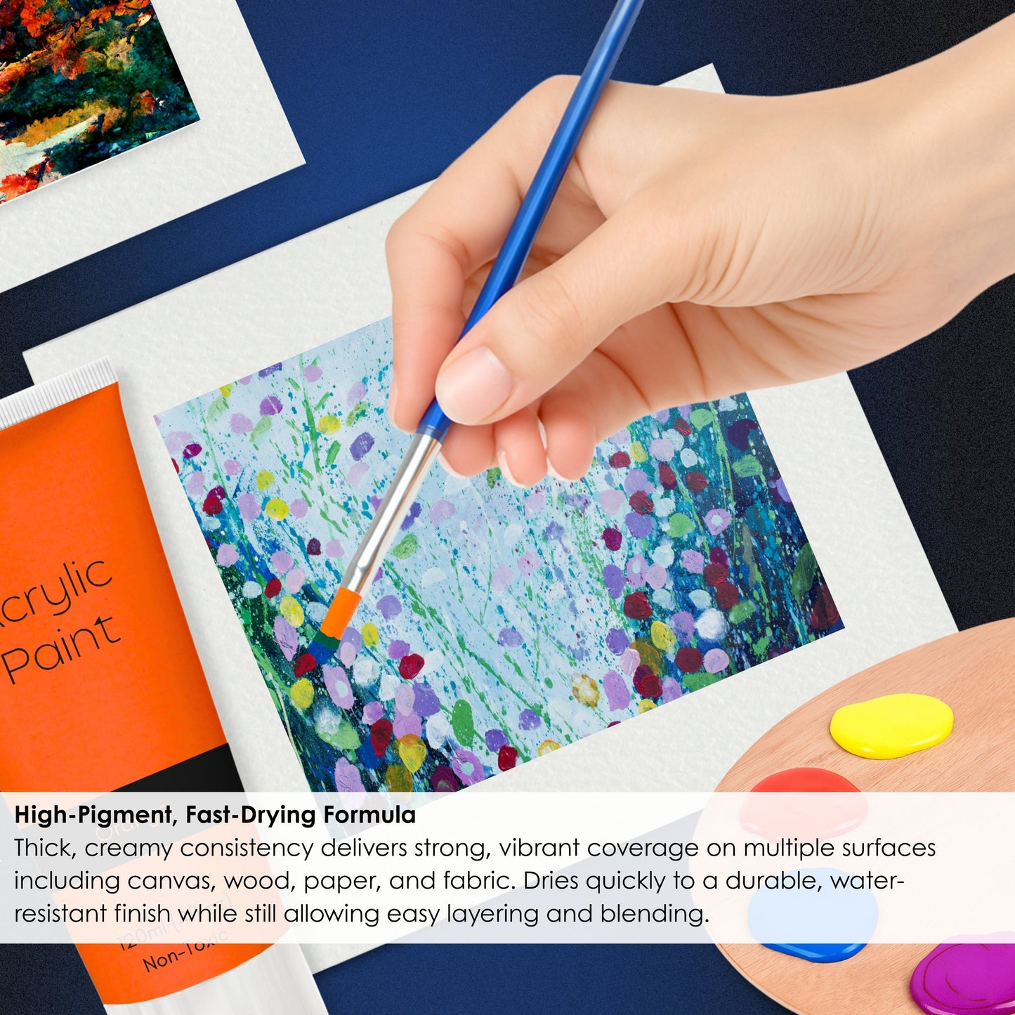 Orange Acrylic Paint 120ml – Non-Toxic, Vibrant Blue with Free Bonus Brush