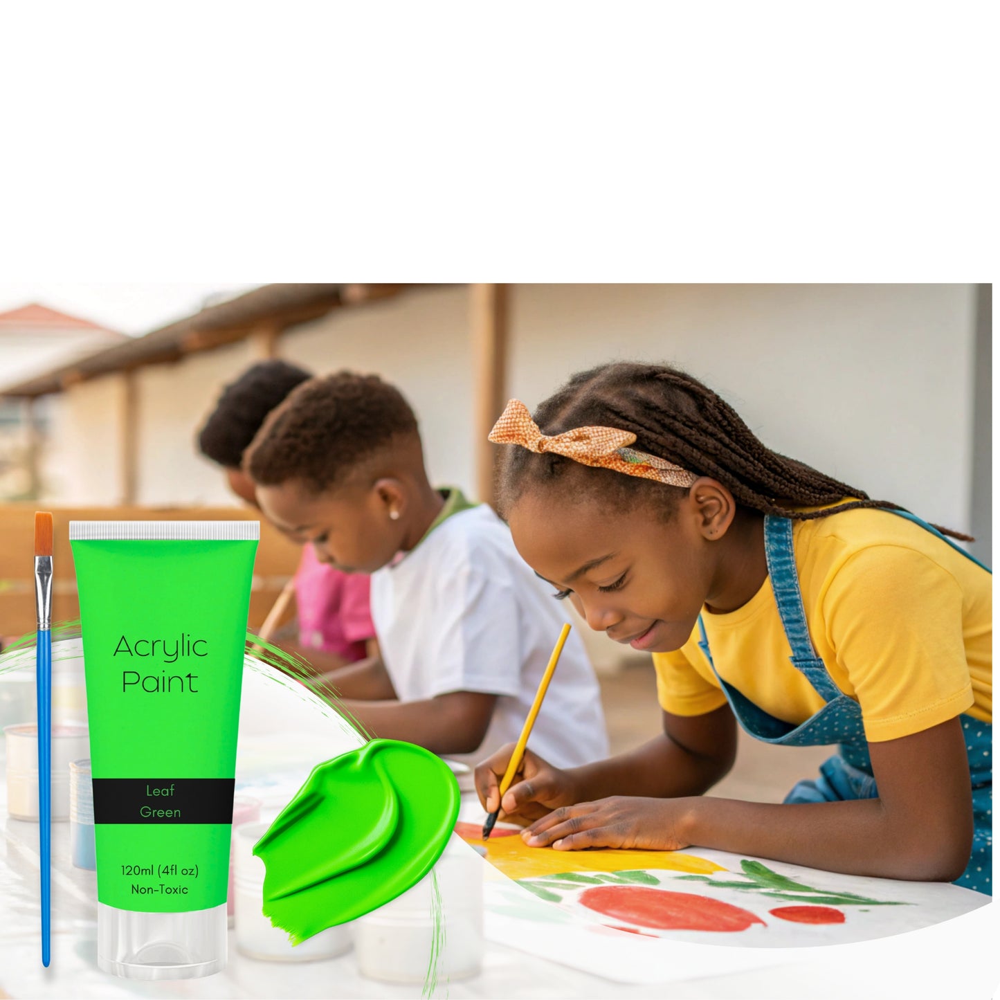 Leaf Green Acrylic Paint 120ml – Non-Toxic, Vibrant Blue with Free Bonus Brush