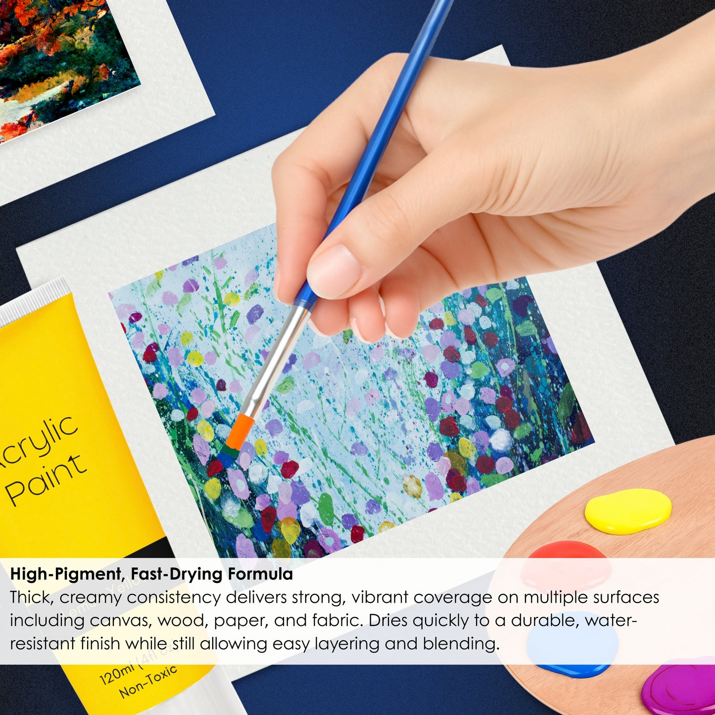 Lemon Yellow Acrylic Paint 120ml – Non-Toxic, Vibrant Blue with Free Bonus Brush