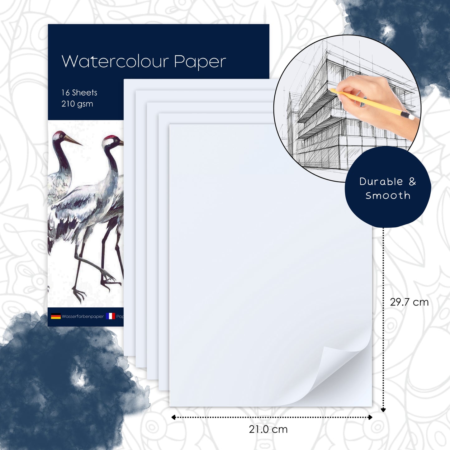 Watercolour Paper Pad – 16 Sheets of 210 GSM Cold Pressed A4 Paper for Watercolour Painting, Mixed Media & Art Projects