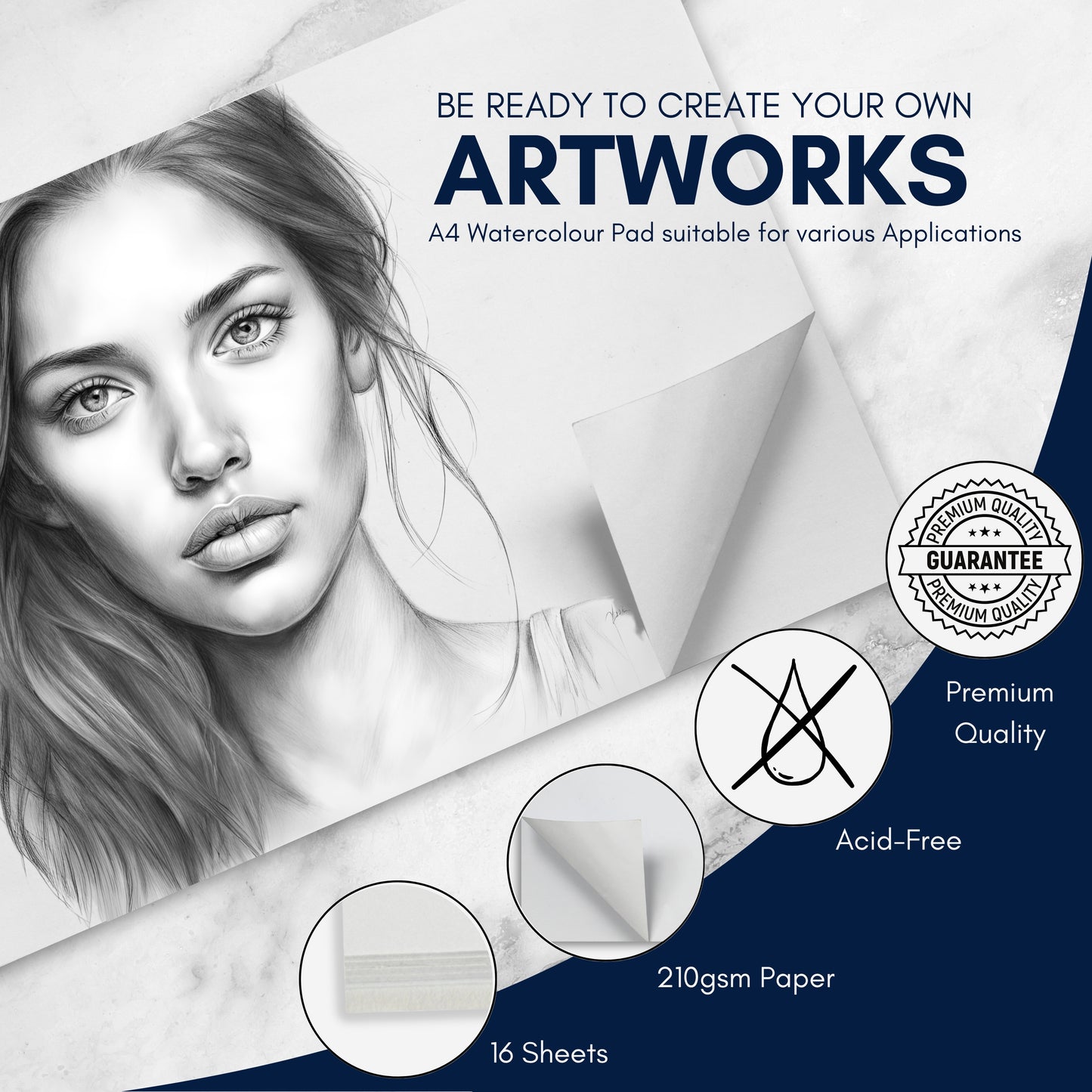 Watercolour Paper Pad – 16 Sheets of 210 GSM Cold Pressed A4 Paper for Watercolour Painting, Mixed Media & Art Projects