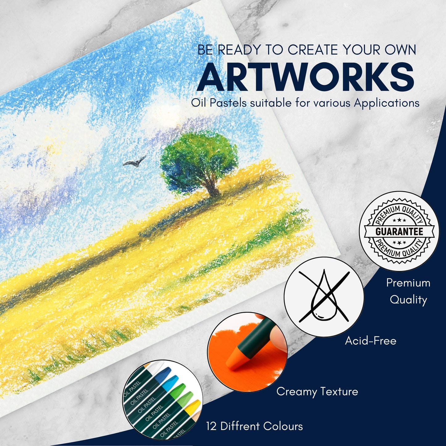 Oil Pastels – Set of 12 Vibrant Colours for Art, Drawing & Blending