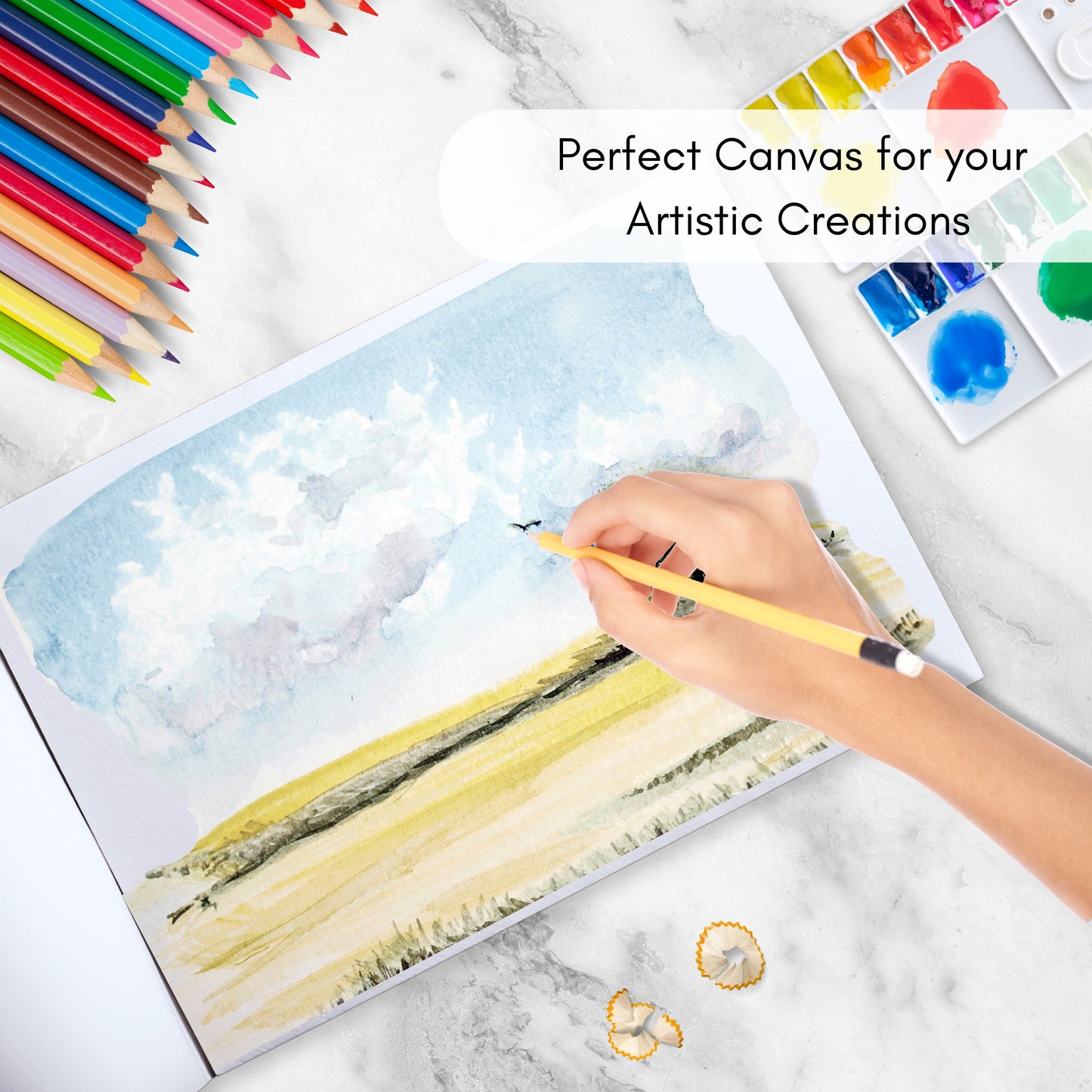 Watercolour Paper Pad – 16 Sheets of 210 GSM Cold Pressed A4 Paper for Watercolour Painting, Mixed Media & Art Projects