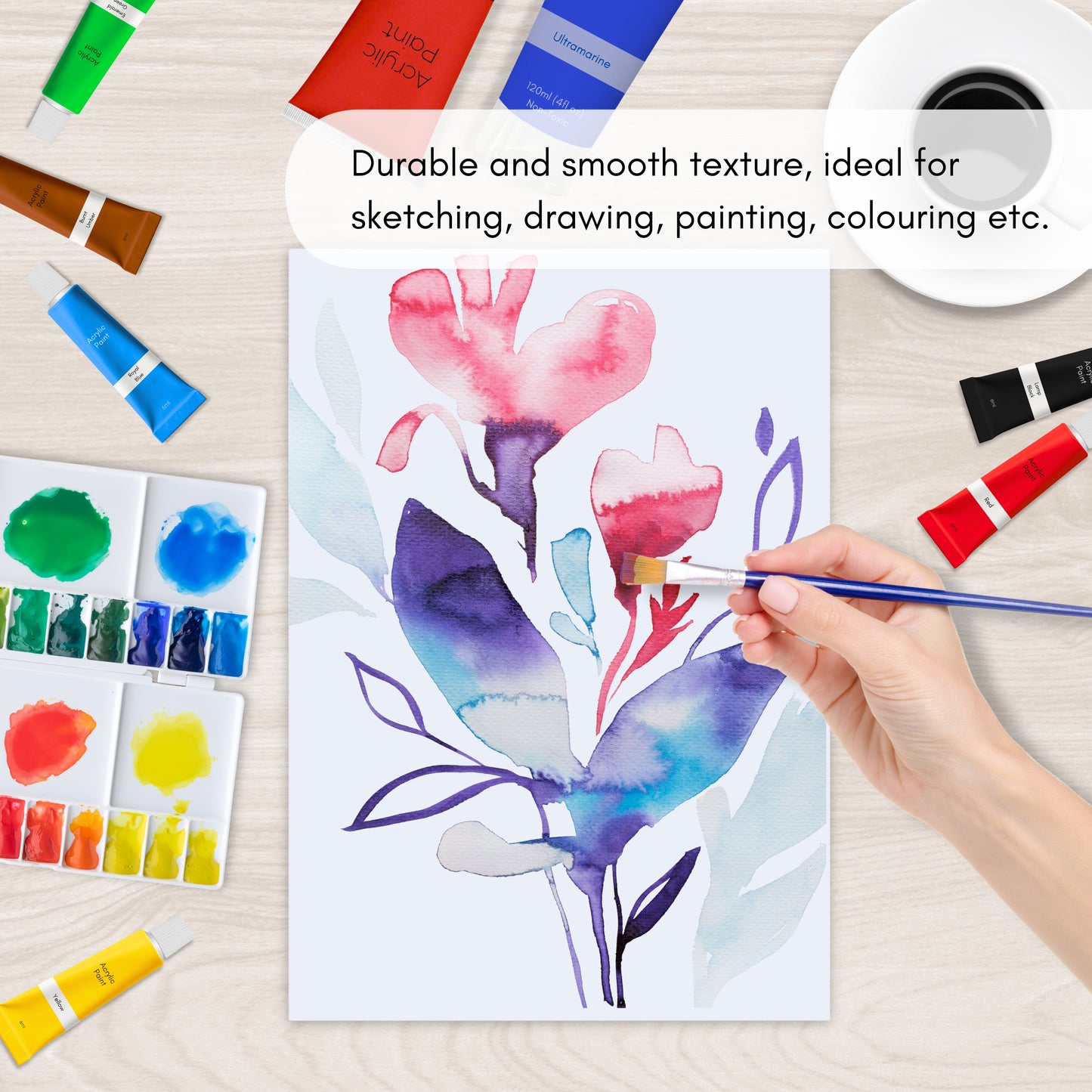 Watercolour Paper Pad – 16 Sheets of 210 GSM Cold Pressed A4 Paper for Watercolour Painting, Mixed Media & Art Projects