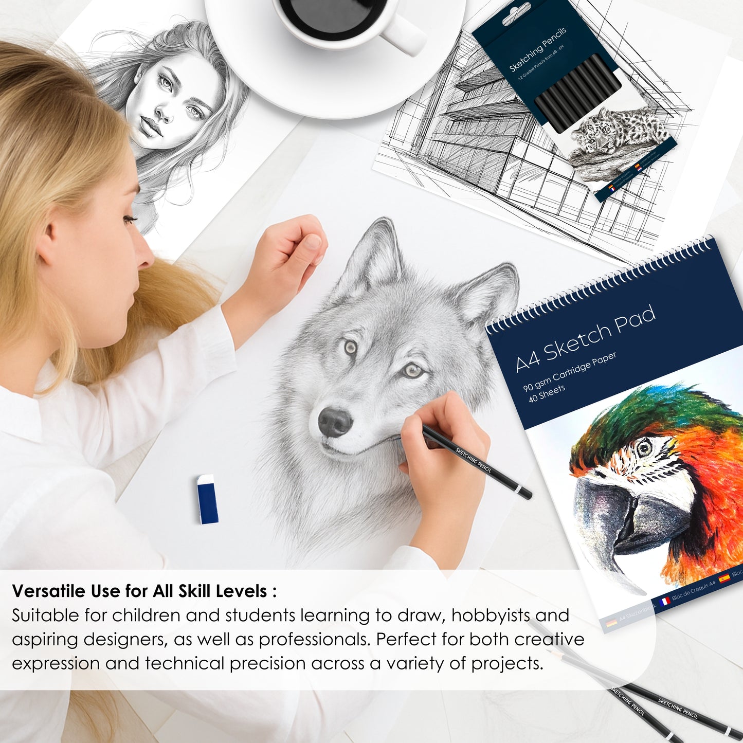 A4 Tracing Paper Pad for Artists & Pencil Set – 30 Sheets of 60 GSM Semi-Transparent Paper for Drawing, Drafting, Sketching & Animation