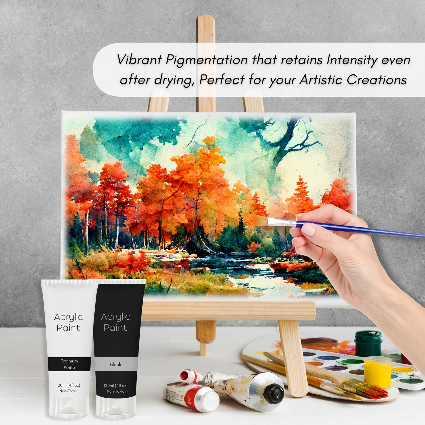 White Acrylic Paint – 120ml Tube + Brush | Non-Toxic, Quick-Dry, High-Pigment Paint for Artists & Crafters