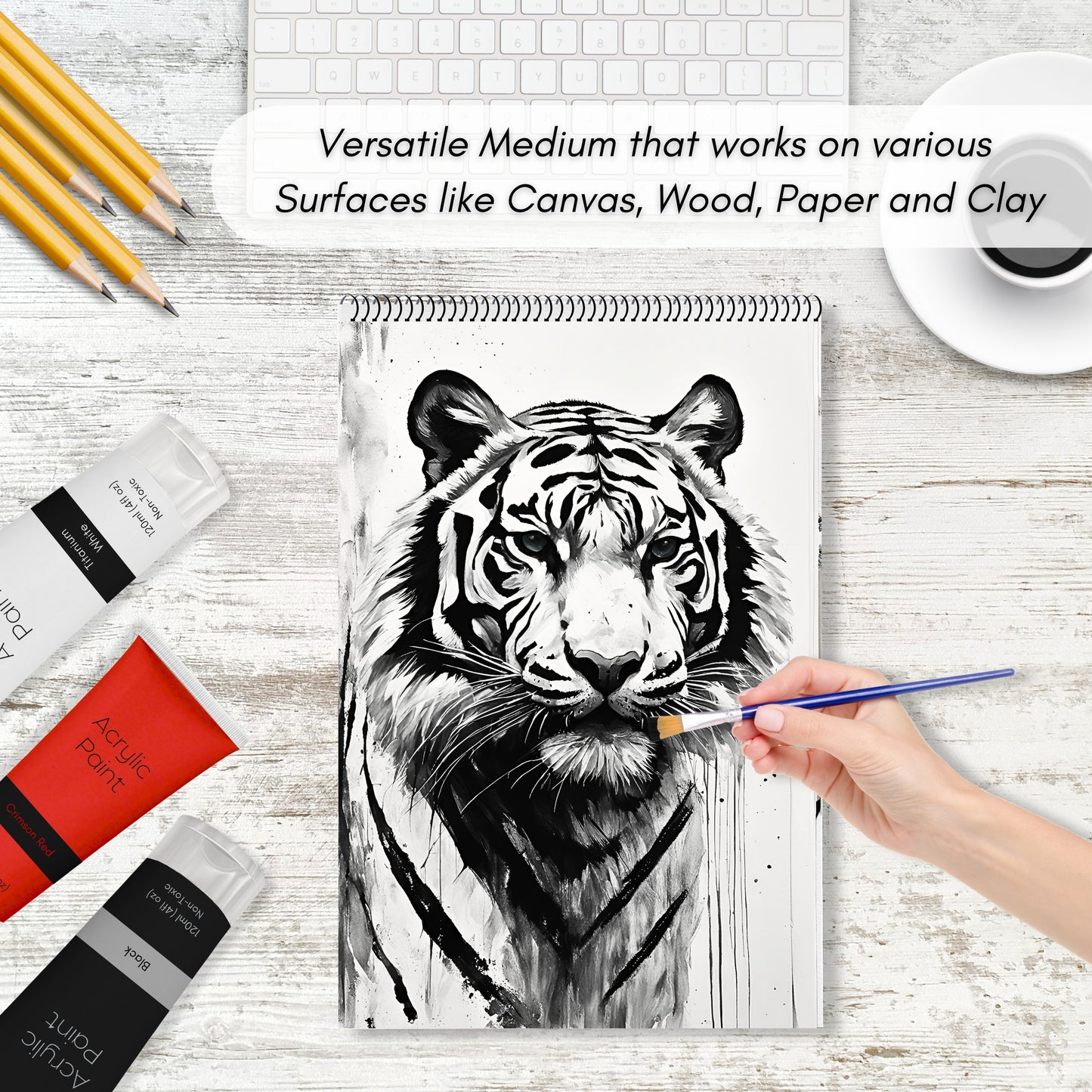 White Acrylic Paint – 120ml Tube + Brush | Non-Toxic, Quick-Dry, High-Pigment Paint for Artists & Crafters