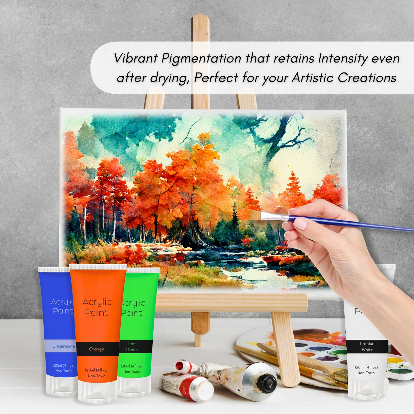 Acrylic Paint Set – 8 x 120ml Tubes + Bonus Brush | High-Pigment, Non-Toxic Paints for Art, Craft & DIY Projects
