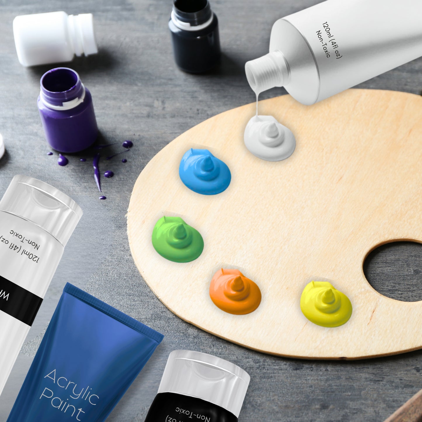 White Acrylic Paint – 120ml Tube + Brush | Non-Toxic, Quick-Dry, High-Pigment Paint for Artists & Crafters