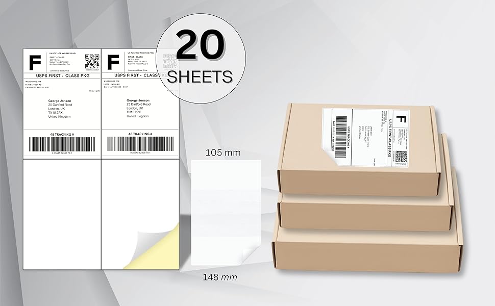 Creavvee A6 Printable White Sticker Paper Labels – 4 Labels per Sheet, 25 A4 Sheets, Compatible with Laser & Inkjet Printers – Made in Europe