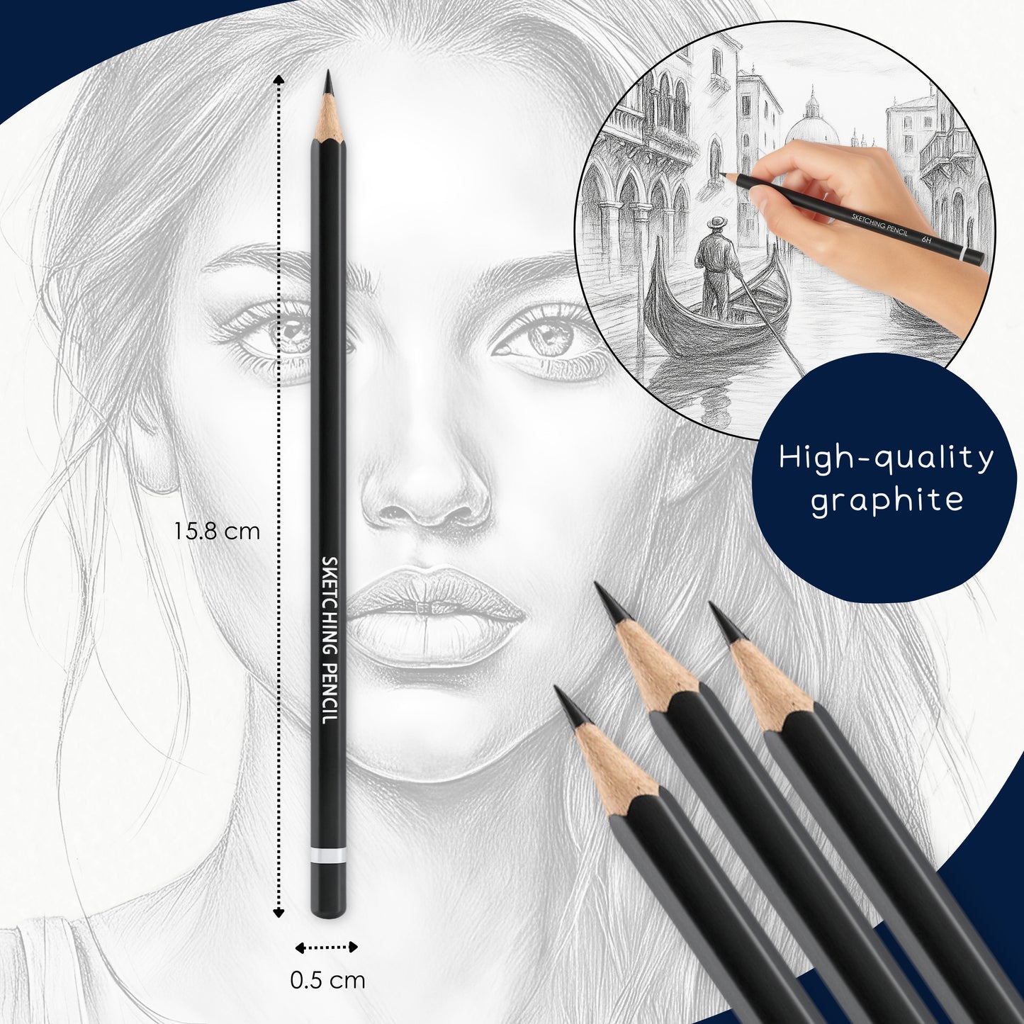 Sketching Pencils Set – 12 Graded Graphite Pencils (6B to 6H) for Drawing & Shading