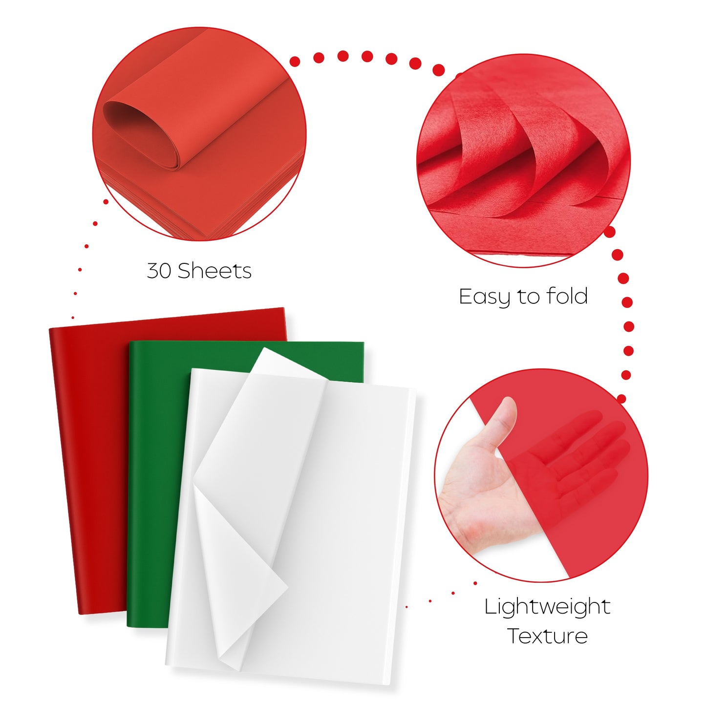 Christmas Tissue Paper Set – Red, Green & White | Holiday Gift Wrap & Decorations