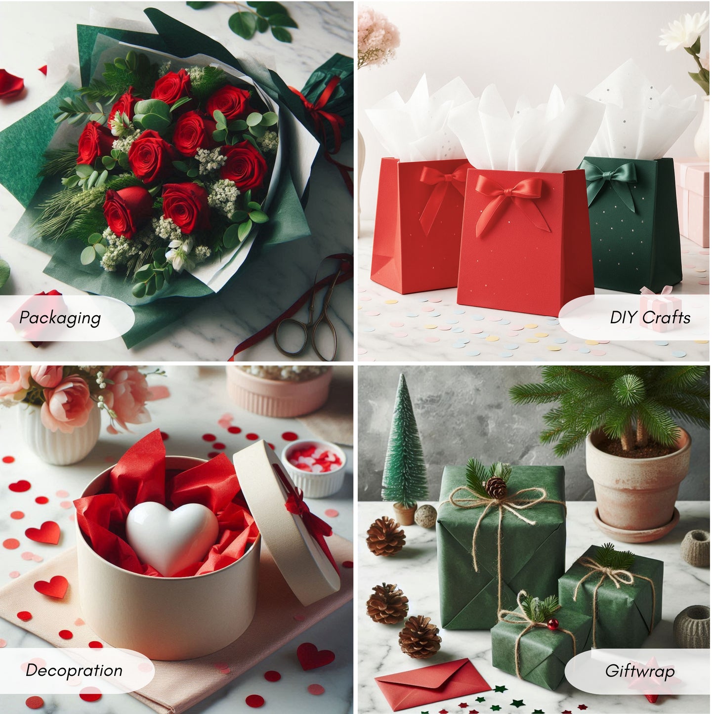 Christmas Tissue Paper Set – Red, Green & White | Holiday Gift Wrap & Decorations