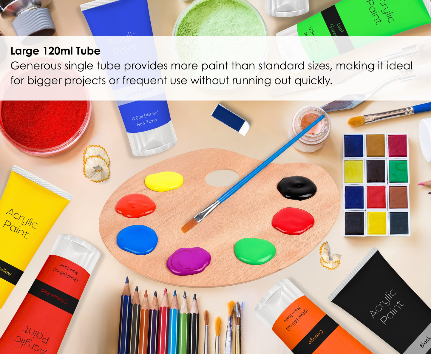 Burnt Amber Brown Acrylic Paint 120ml – Non-Toxic, Vibrant Blue with Free Bonus Brush