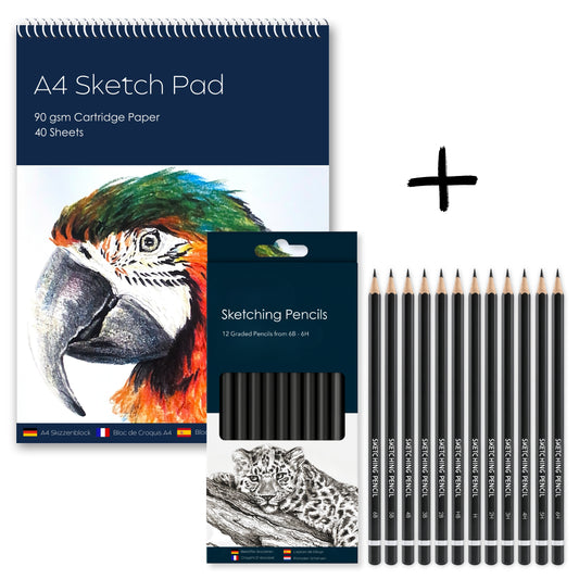 A4 Tracing Paper Pad for Artists & Pencil Set – 30 Sheets of 60 GSM Semi-Transparent Paper for Drawing, Drafting, Sketching & Animation
