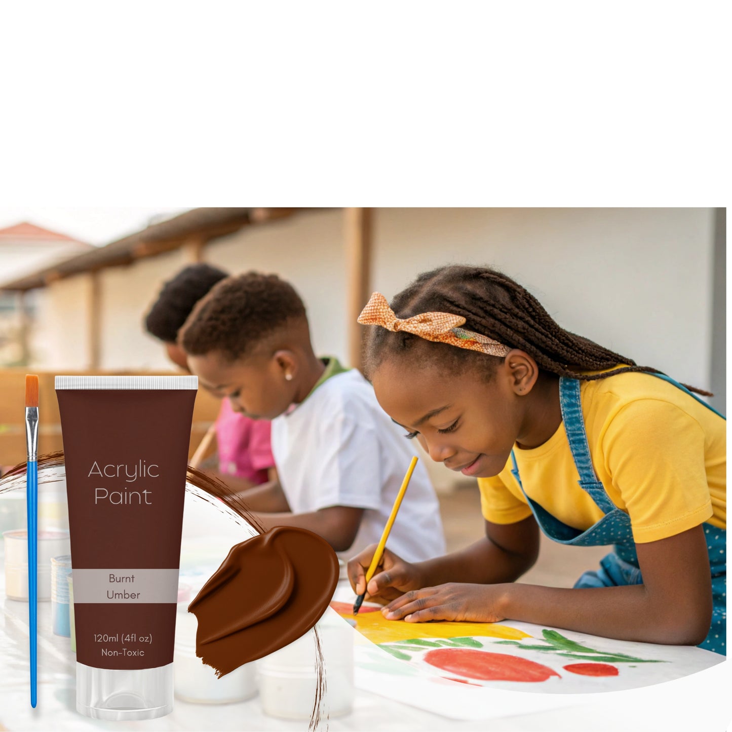 Burnt Amber Brown Acrylic Paint 120ml – Non-Toxic, Vibrant Blue with Free Bonus Brush