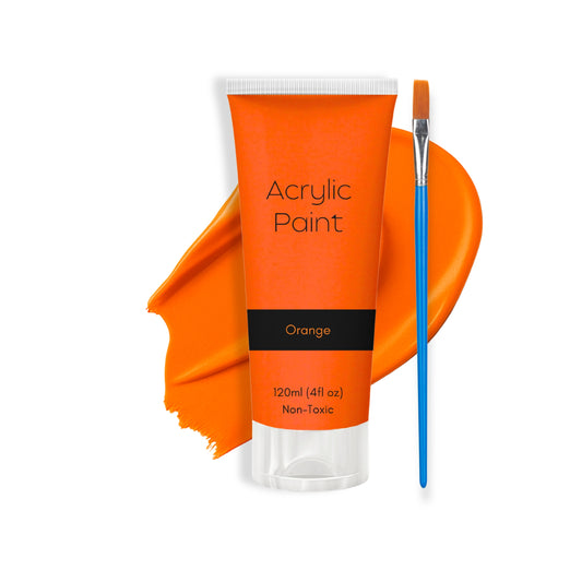 Orange Acrylic Paint 120ml – Non-Toxic, Vibrant Blue with Free Bonus Brush