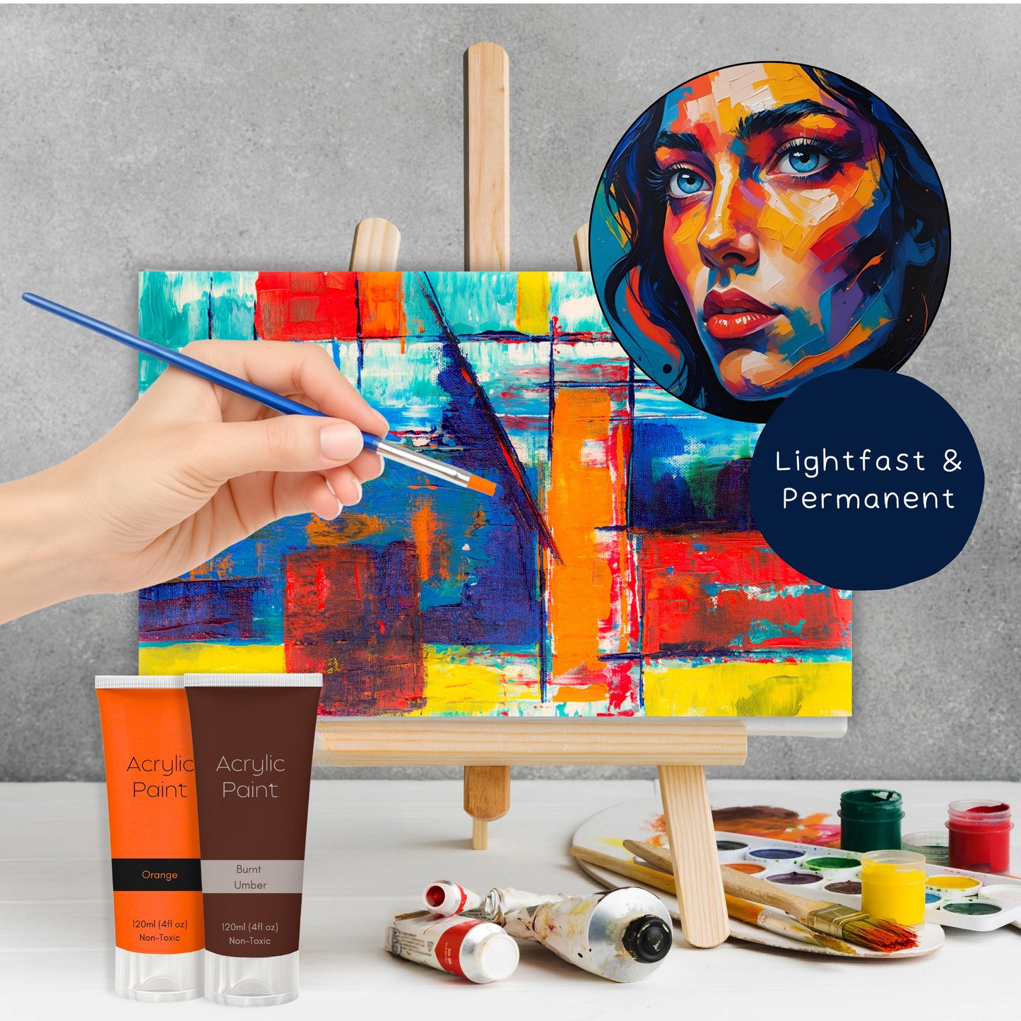 Burnt Amber Brown Acrylic Paint 120ml – Non-Toxic, Vibrant Blue with Free Bonus Brush