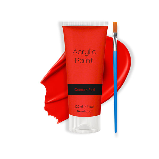 Crimson Red Acrylic Paint 120ml – Non-Toxic, Vibrant Blue with Free Bonus Brush