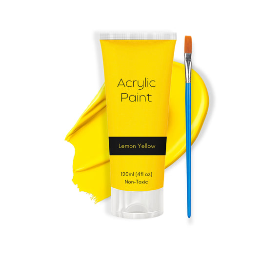 Lemon Yellow Acrylic Paint 120ml – Non-Toxic, Vibrant Blue with Free Bonus Brush