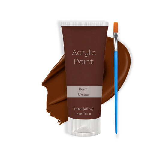 Burnt Amber Brown Acrylic Paint 120ml – Non-Toxic, Vibrant Blue with Free Bonus Brush