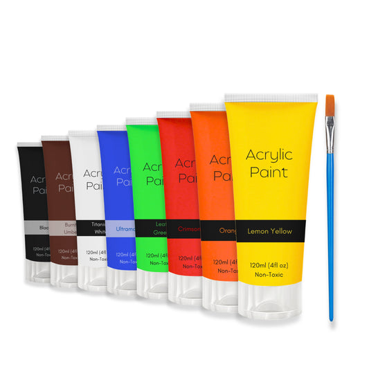 Acrylic Paint Set 8 Colours 120ml/Tube with Bonus Brush