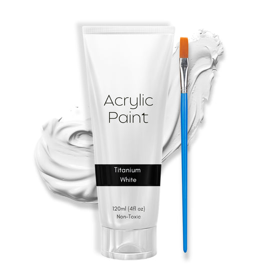White Acrylic Paint – 120ml Tube + Brush | Non-Toxic, Quick-Dry, High-Pigment Paint for Artists & Crafters